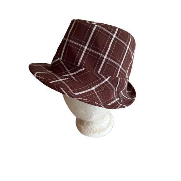 Brown & White Plaid Fedora Hat D&Y Style DYA-4737FD 100% Polyester One Size - Picture 3 of 6